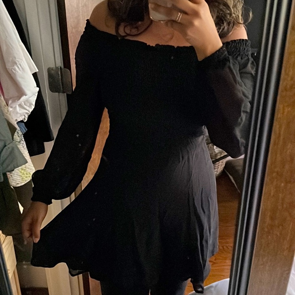 Reformation Black Party Viscose Dress - Off the Shoulder